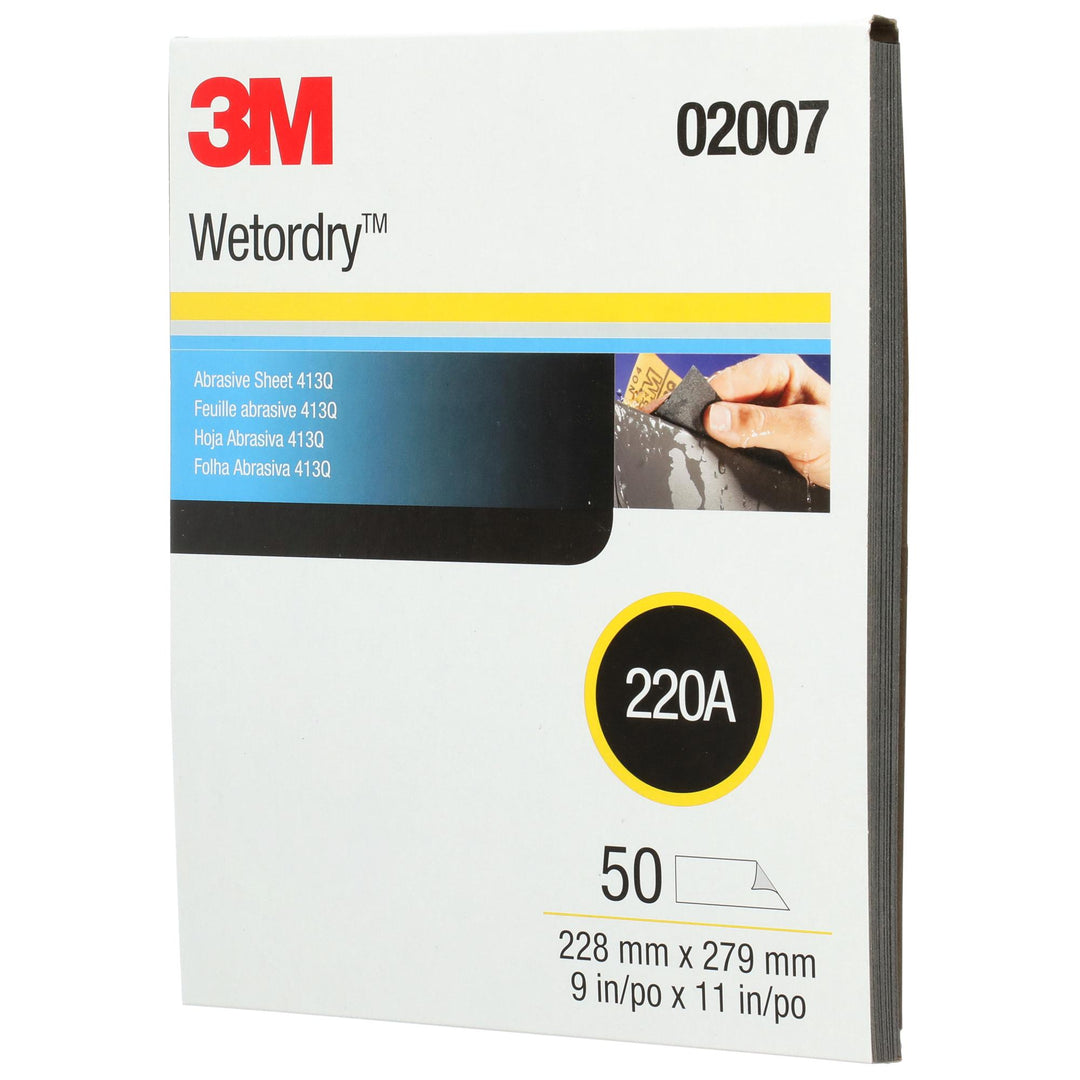 3M Wetordry Abrasive Sheet 413Q, 02007, 220, 9 in x 11 in, 50 sheets
per carton