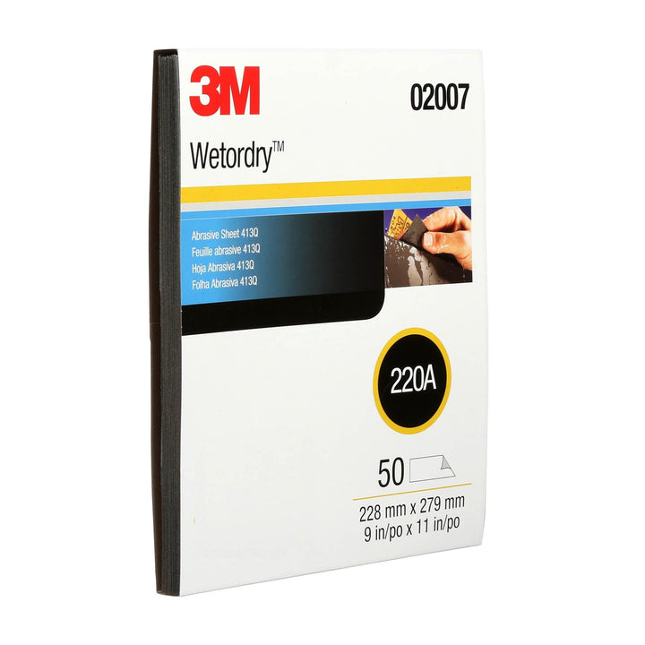 3M Wetordry Abrasive Sheet 413Q, 02007, 220, 9 in x 11 in, 50 sheets
per carton