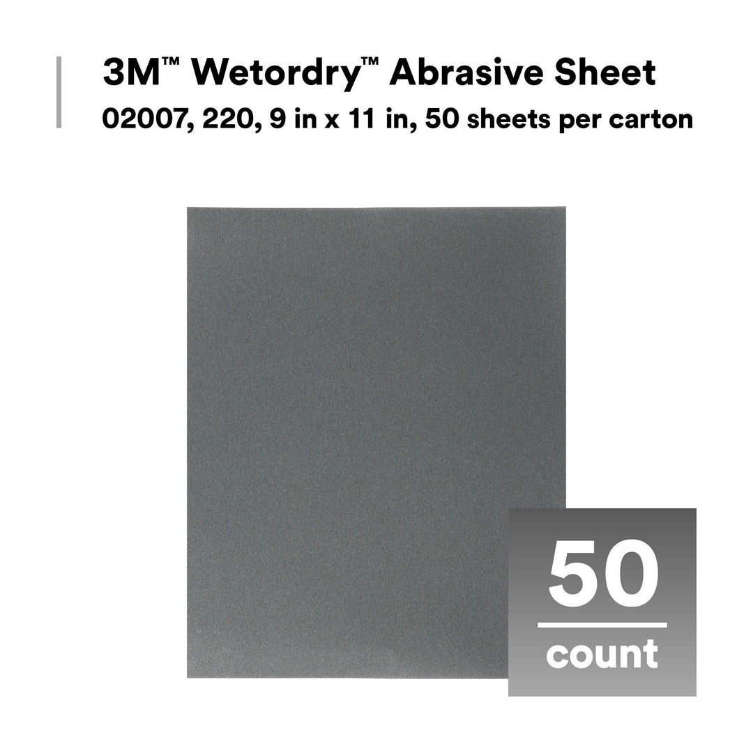 3M Wetordry Abrasive Sheet 413Q, 02007, 220, 9 in x 11 in, 50 sheets
per carton