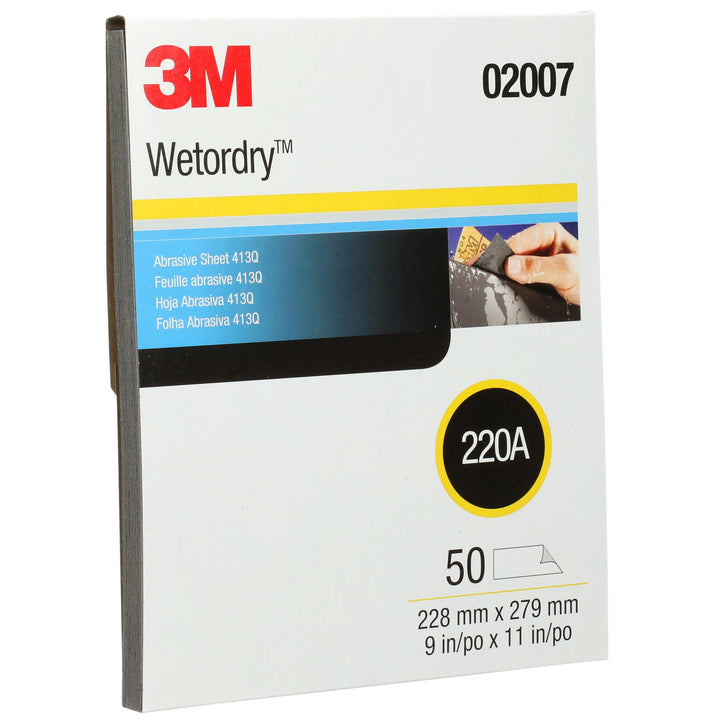 3M Wetordry Abrasive Sheet 413Q, 02007, 220, 9 in x 11 in, 50 sheets
per carton