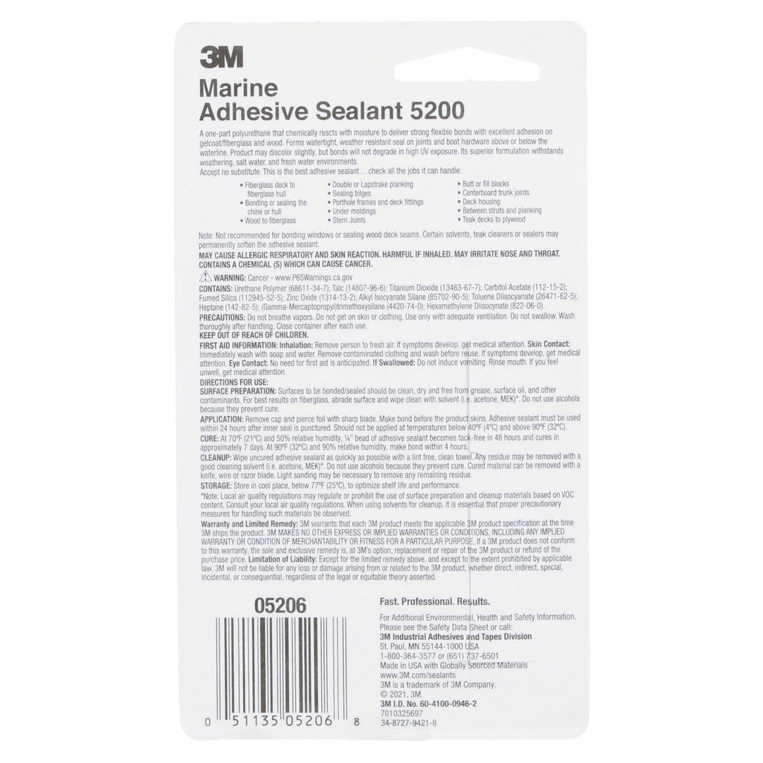 3M Marine Adhesive Sealant 5200, White, 1 oz Tube