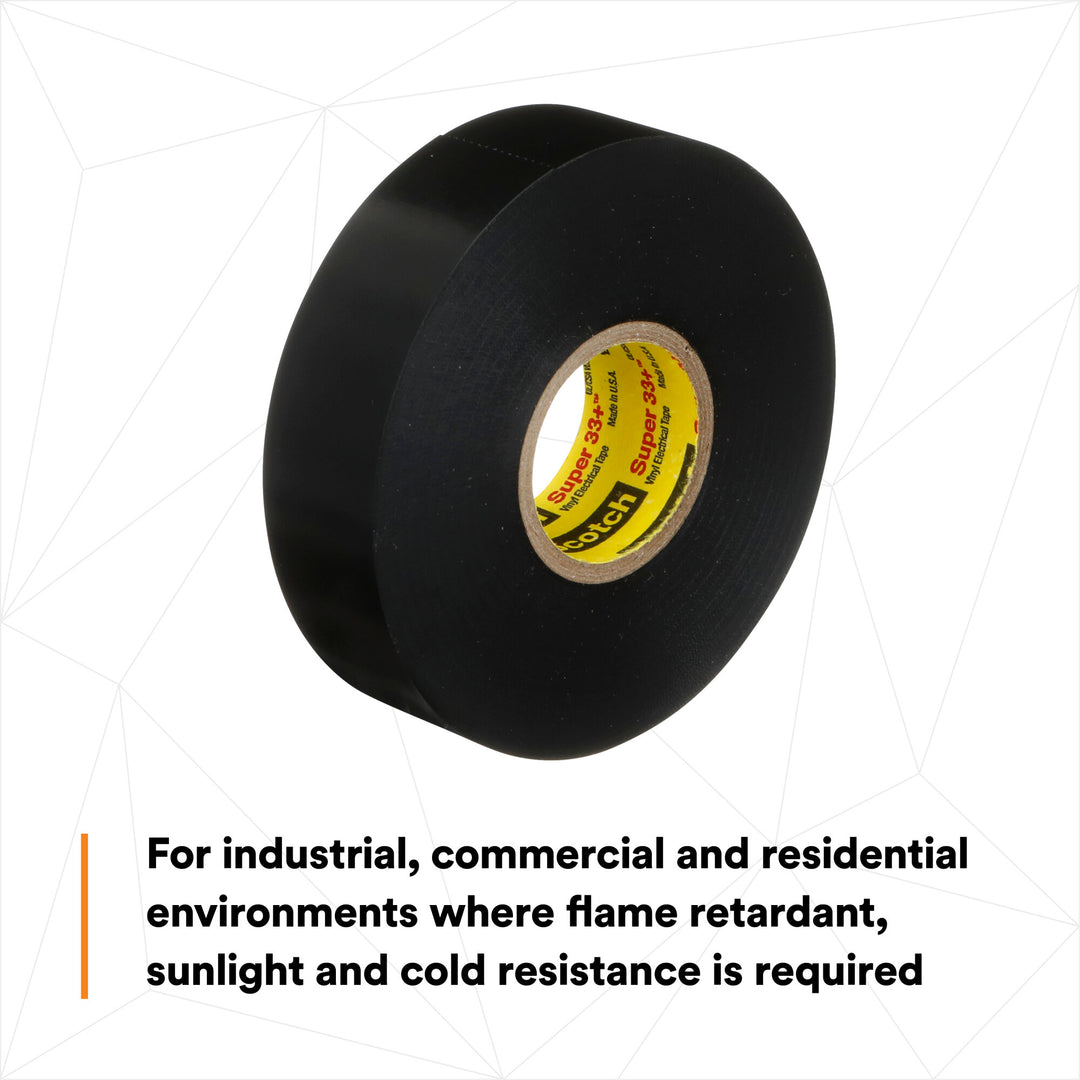 Scotch® Super 33+ Vinyl Electrical Tape, 3/4 in x 66 ft, 1-1/2 in Core,
Black
