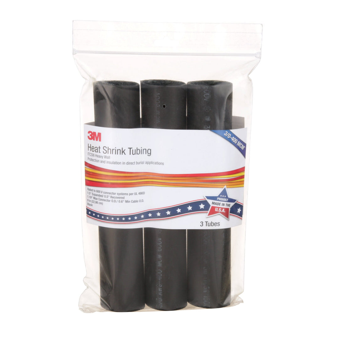 3M Heat Shrink Heavy-Wall Cable Sleeve ITCSN-1500, Black, 9 in Lengthpieces