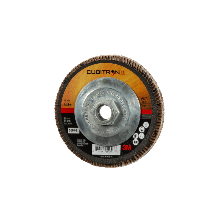 3M Cubitron II Flap Disc 967A, 80+, T29 Quick Change, 4-1/2 in x
5/8"-11, Giant