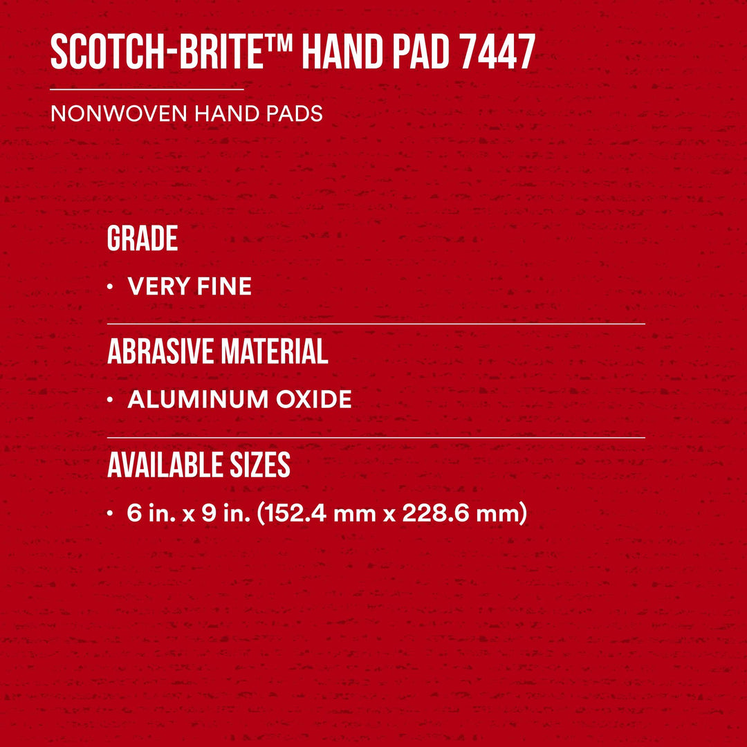 Scotch-Brite Hand Pad 7447, HP-HP, A/O Very Fine, Maroon,6 in x 9 in