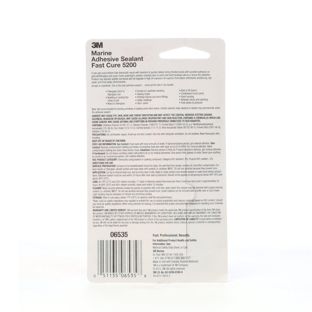 3M Marine Adhesive Sealant 5200FC, Fast Cure, White, 1 oz Tube