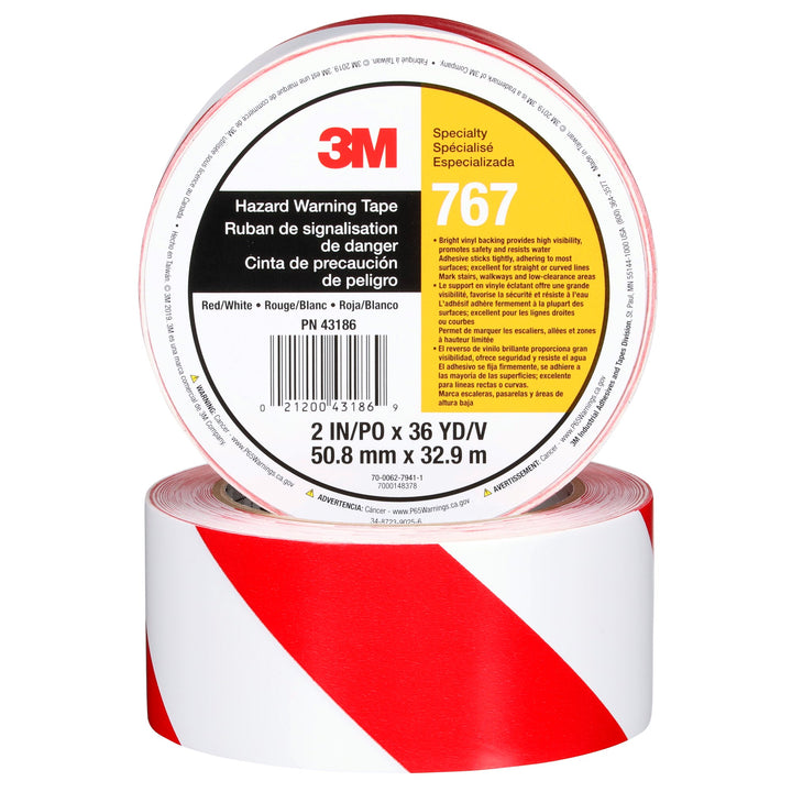 3M Safety Stripe Vinyl Tape 767, Red/White, 2 in x 36 yd, 5 mil, 12 Roll/Case