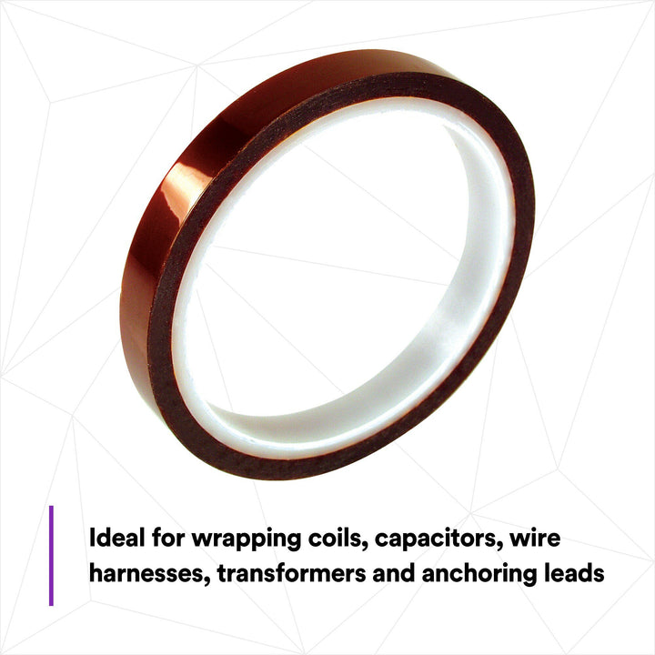 3M Polyimide Film Electrical Tape 1205, 1 in x 144 yds, 3-in plastic
core