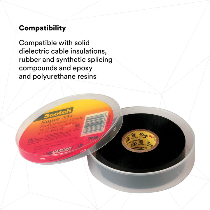 Scotch® Super 33+ Vinyl Electrical Tape, 3/4 in x 52 ft, Black, 10
rolls/carton