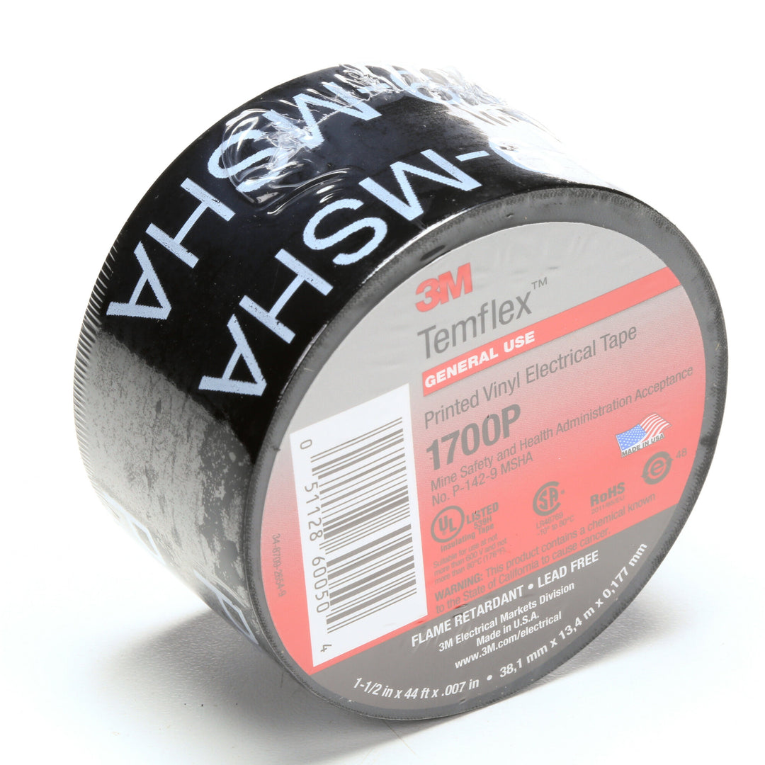 3M Temflex Mining-Grade Vinyl Electrical Tape 1700P, 1-1/2 in x 44 ft,
Printed