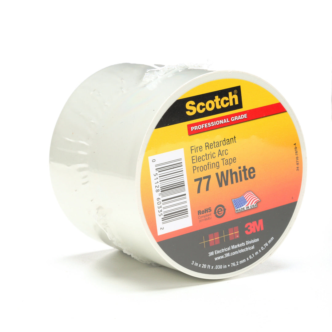Scotch® Fire-Retardant Electric Arc Proofing Tape 77W, 3 in x 20 ft,
White/Gray