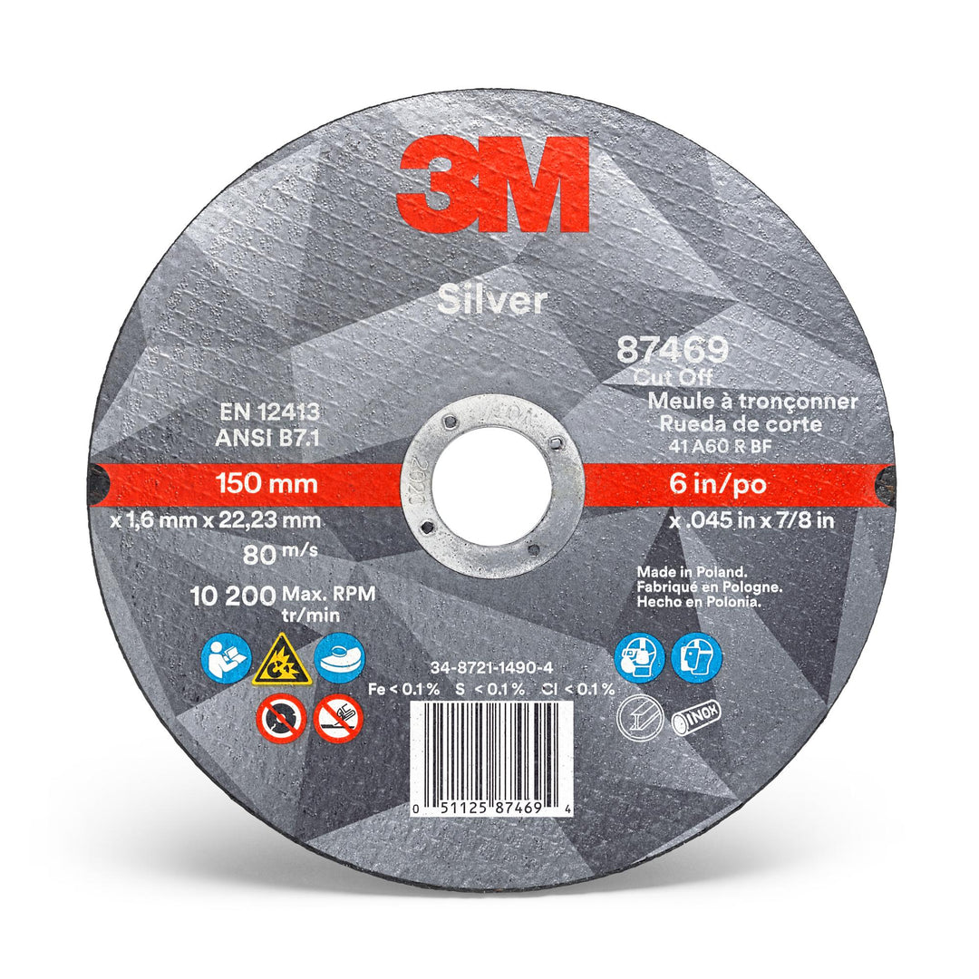 3M Silver Cut-Off Wheel, 87469, T1, 6 in x .045 in x 7/8 in, 25/Carton