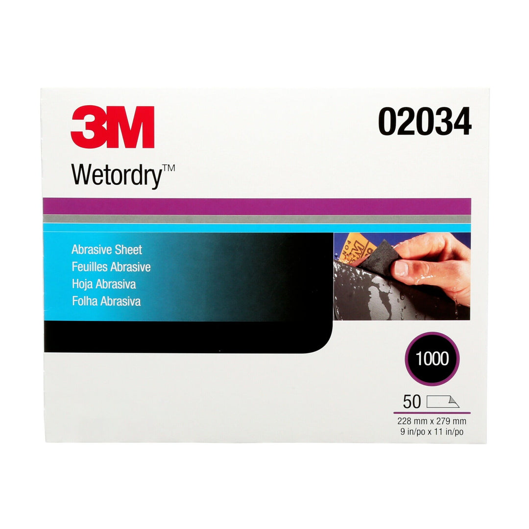 3M Wetordry Abrasive Sheet, 02034, 1000, 9 in x 11 in, 50 sheets percarton