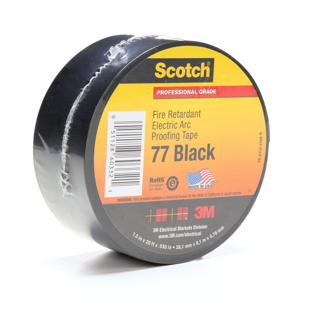 Scotch® Fire-Retardant Electric Arc Proofing Tape 77, 1-1/2 in x 20 ft,
Black
