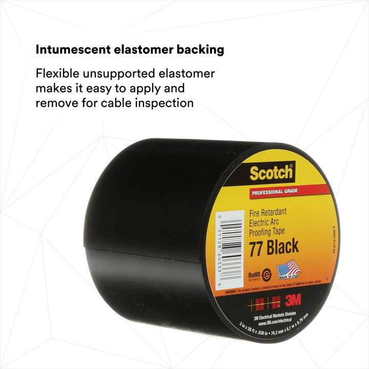 Scotch® Fire-Retardant Electric Arc Proofing Tape 77, 3 in x 20 ft,
Black