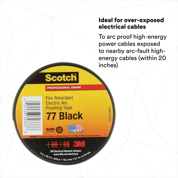 Scotch® Fire-Retardant Electric Arc Proofing Tape 77, 3 in x 20 ft,
Black