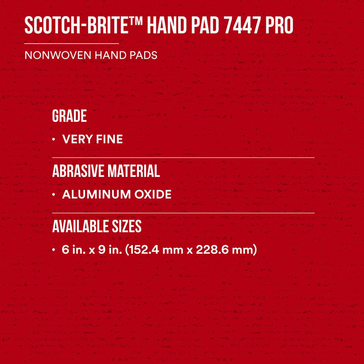 Scotch-Brite Hand Pad 7447 Pro, PO-HP, A/O Very Fine, Maroon, 6 in x 9 in