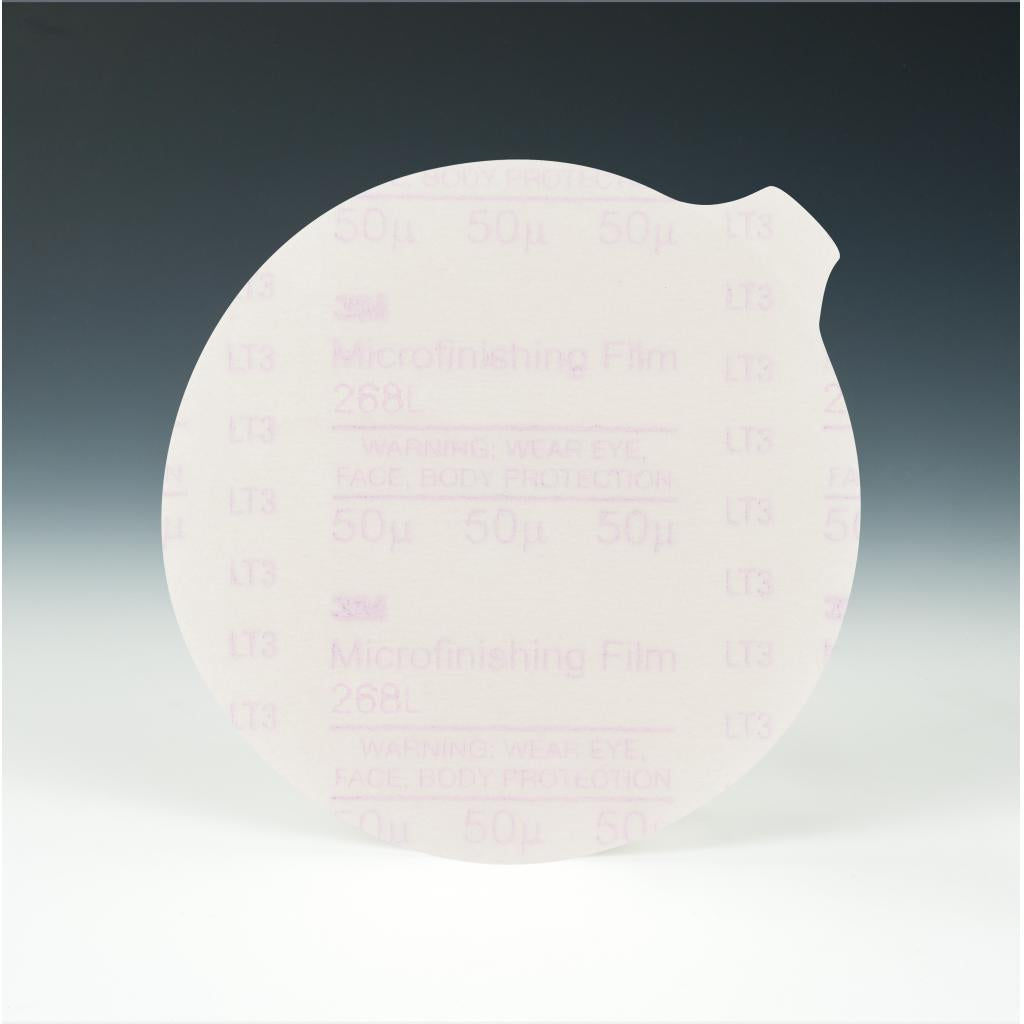 3M Microfinishing PSA Film Disc 268L, 50 Mic 3MIL, Type D, 5 in x NH,
Die 500X