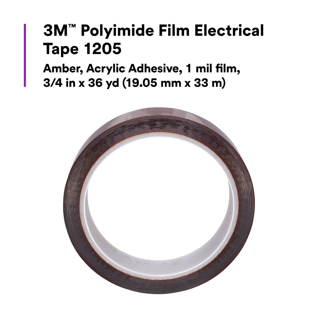 3M Polyimide Film Electrical Tape 1205, Amber, Acrylic Adhesive, 1 mil
film