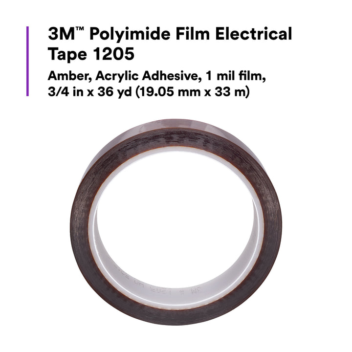 3M Polyimide Film Electrical Tape 1205, Amber, Acrylic Adhesive, 1 mil
film