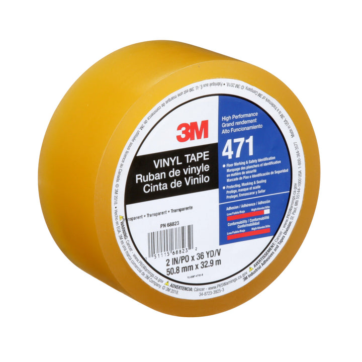 3M Vinyl Tape 471, Transparent, 2 in x 36 yd, 5.2 mil, 24 Roll/Case
