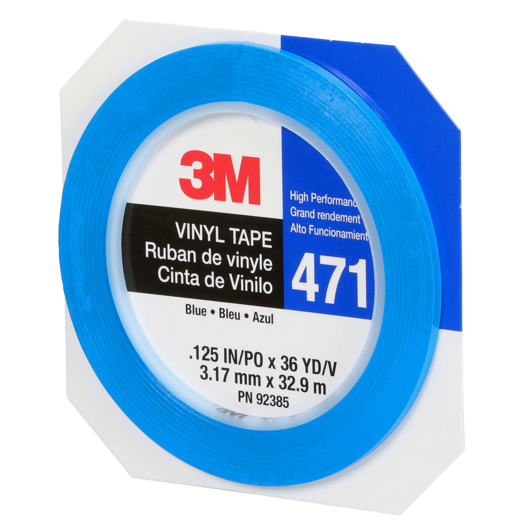 3M Vinyl Tape 471, Blue, 1/8 in x 36 yd, 5.2 mil