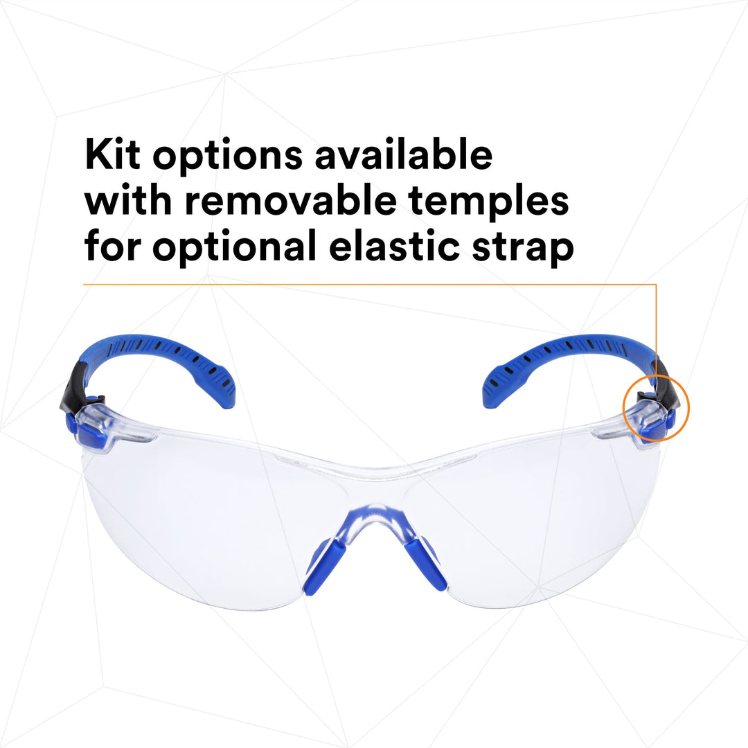 3M Solus Safety Glasses 1000-Series S1101SGAF-KT, Kit, Foam, Strap,Black/Blue
