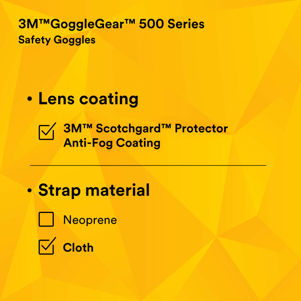 3M GoggleGear 500 Series GG501SGAF, Clear Scotchgard Anti-fog lens 10EA/Case