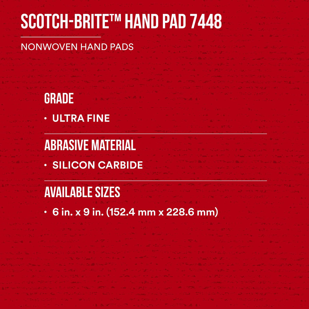 Scotch-Brite Hand Pad 7448, HP-HP, SiC Ultra Fine, Gray, 6 in x 9 in,
20/Carton