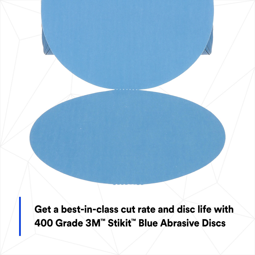 3M Stikit Blue Abrasive Disc Roll, 36211, 6 in, 400 grade, 100 discs
per roll