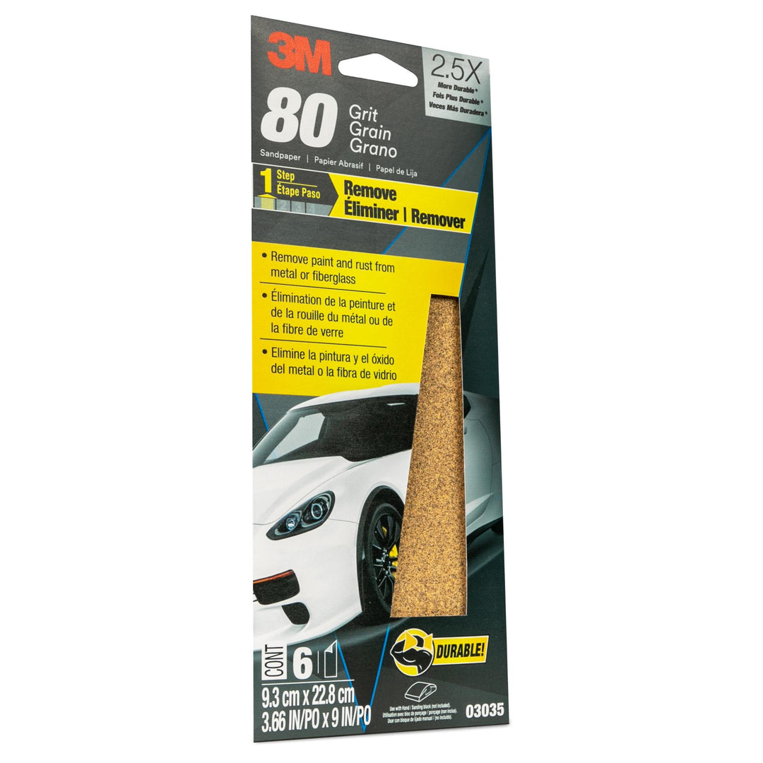 3M Sandpaper, 03035, 80 Grit, 3 2/3 in x 9 in