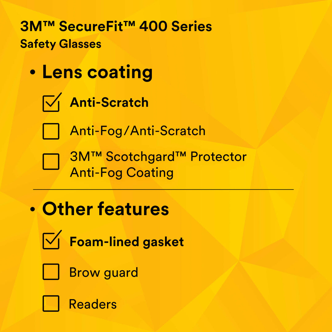 3M SecureFit Protective Eyewear SF410AS-FM, Indoor/Outdoor MirrorLens, Foam