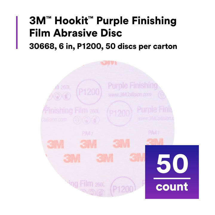 3M Hookit Purple Finishing Film Abrasive Disc 260L, 30668, 6 in,
P1200