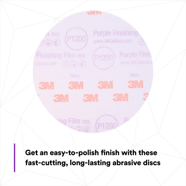 3M Hookit Purple Finishing Film Abrasive Disc 260L, 30668, 6 in,
P1200