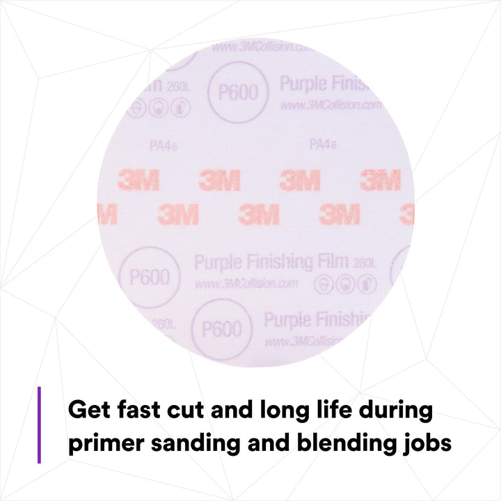 3M Hookit Purple Finishing Film Abrasive Disc 260L, 30671, 6 in, P600