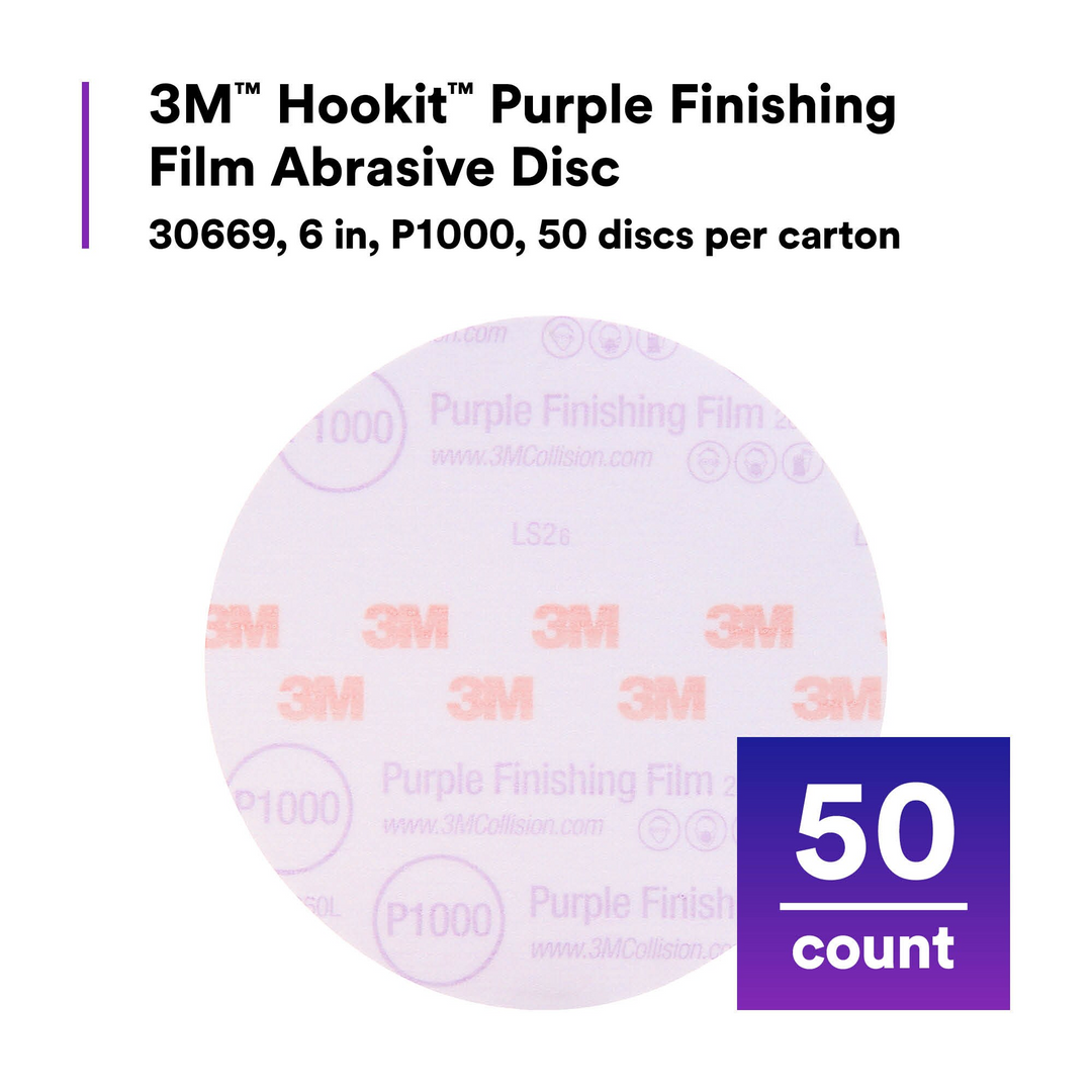 3M Hookit Purple Finishing Film Abrasive Disc 260L, 30669, 6 in,
P1000