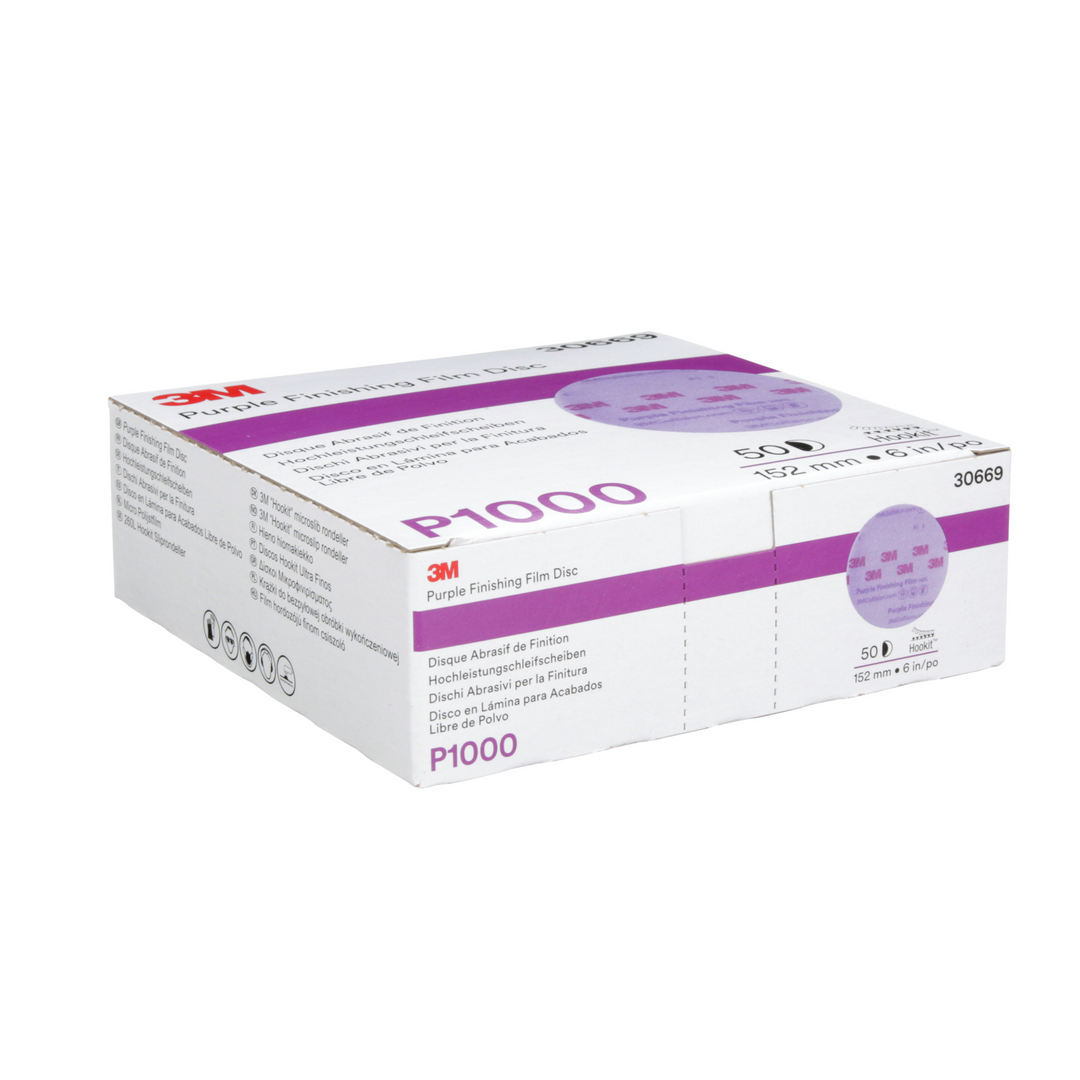3M Hookit Purple Finishing Film Abrasive Disc 260L, 30669, 6 in,
P1000