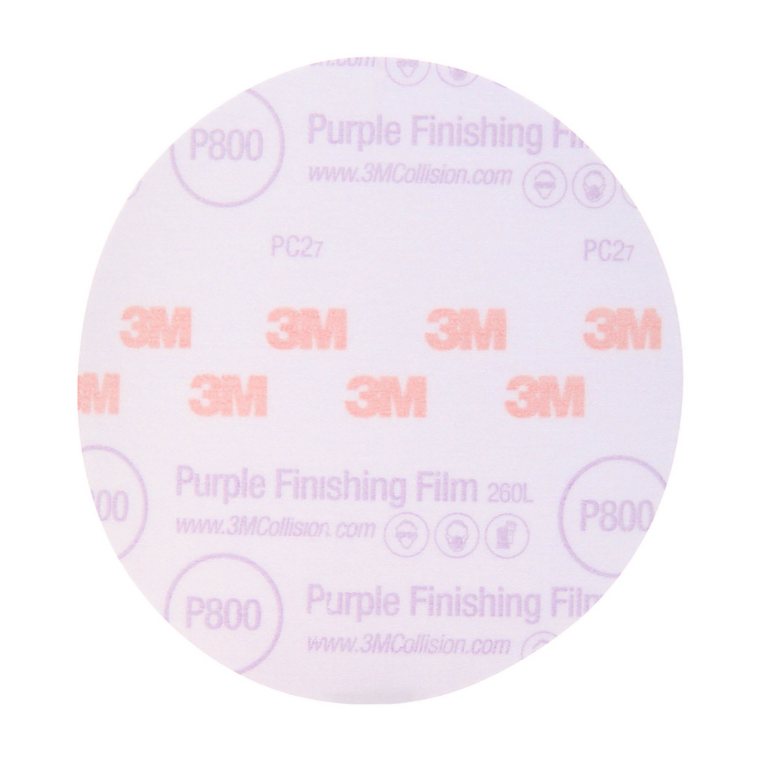 3M Hookit Purple Finishing Film Abrasive Disc 260L, 30670, 6 in, P800