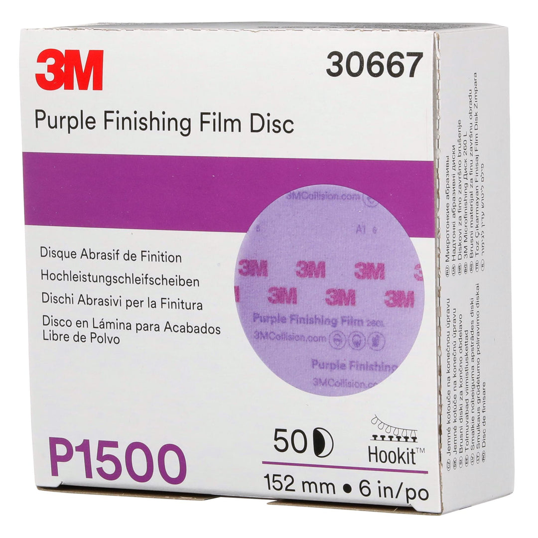 3M Hookit Purple Finishing Film Abrasive Disc 260L, 30667, 6 in,
P1500