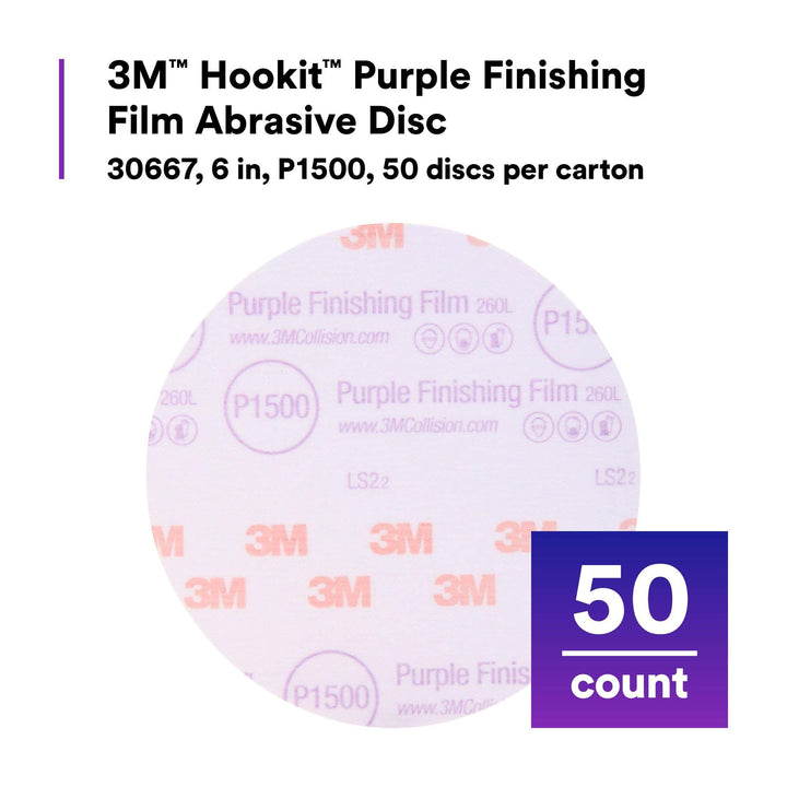 3M Hookit Purple Finishing Film Abrasive Disc 260L, 30667, 6 in,
P1500