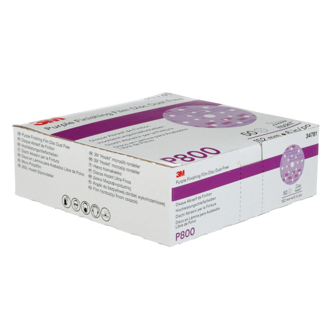 3M Hookit Purple Finishing Film Abrasive Disc 260L, 34781, 6 in, Dust
Free, P800