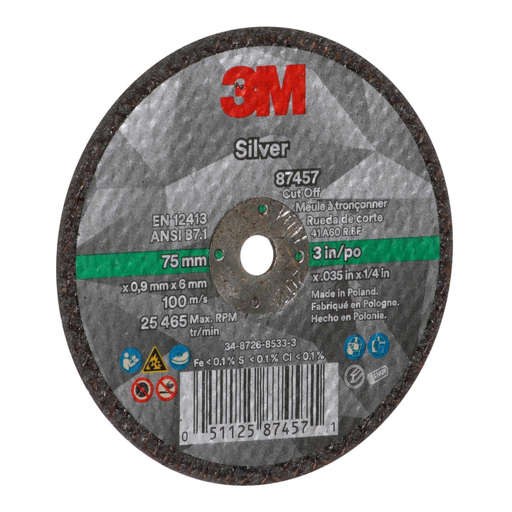 3M Silver Cut-Off Wheel, 87457, T1, 3 in x .035 in x 1/4 in