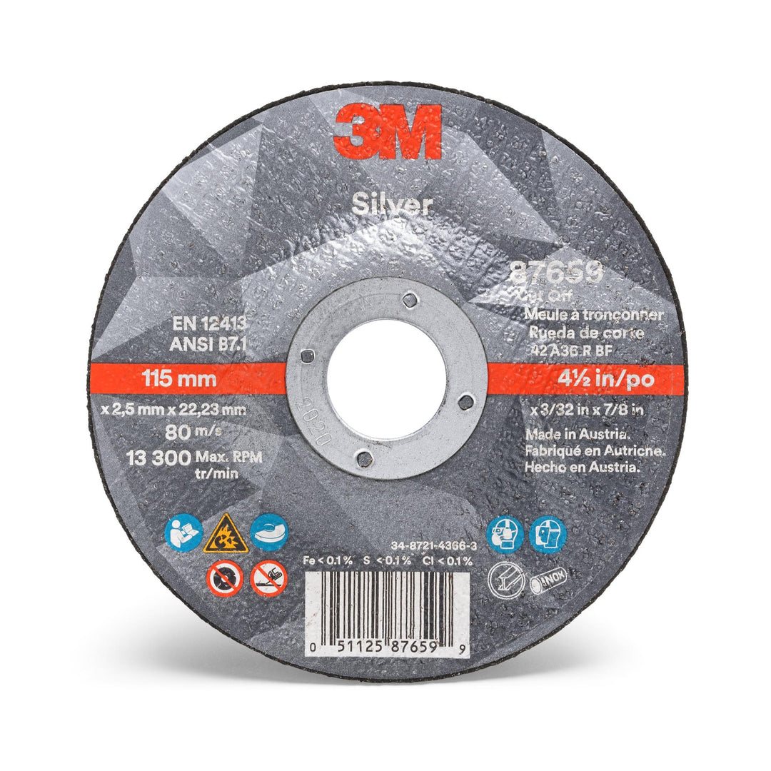 3M Silver Cut-Off Wheel, 87659, T27 4.5 in x 3/32 in x 7/8 in