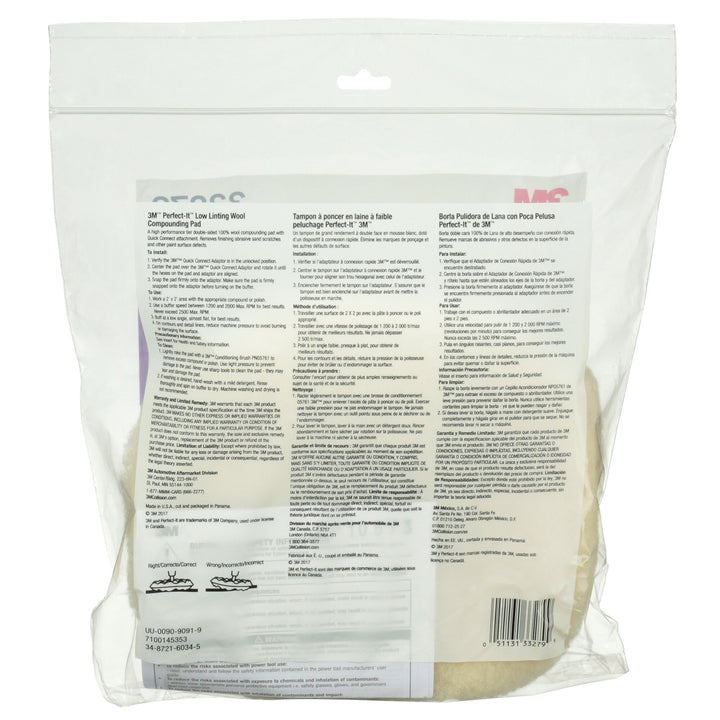 3M Perfect-It Low Linting Wool Compounding Pad, 33279, 9 in, 6 percase