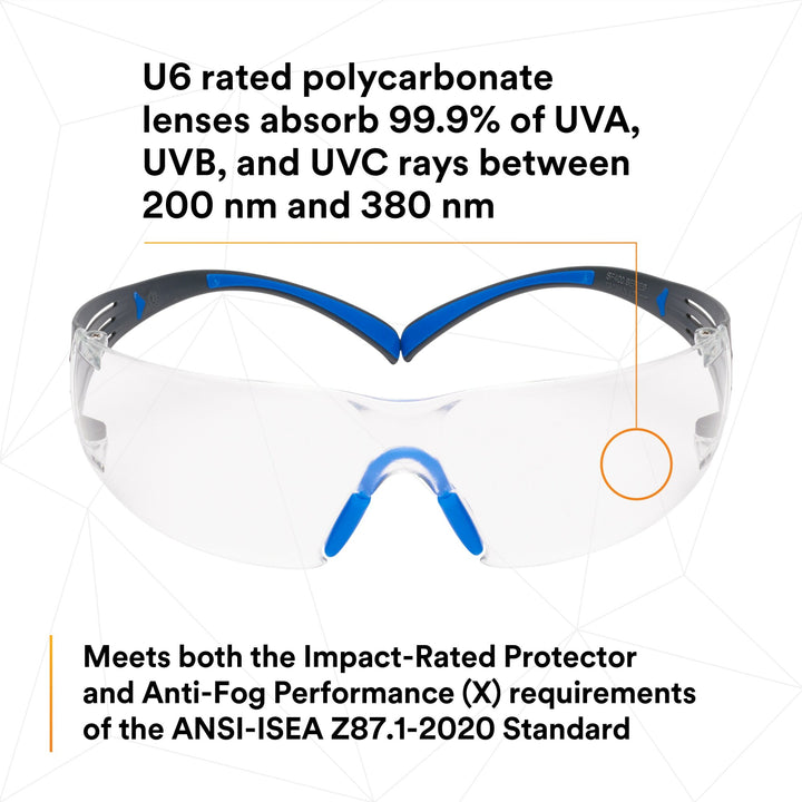 3M SecureFit Safety Glasses SF401SGAF-BLU, Blue/Gray