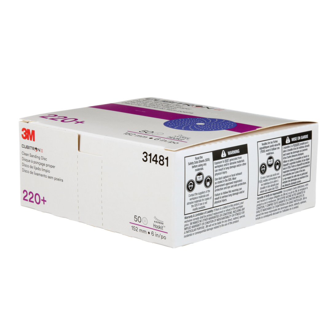 3M Cubitron II Hookit Clean Sanding Abrasive Disc, 31481, 6 in, 220+
grade