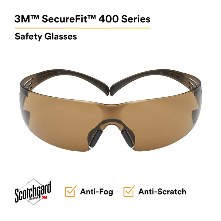 3M SecureFit Safety Glasses SF405SGAF-BLA, Black/Brown