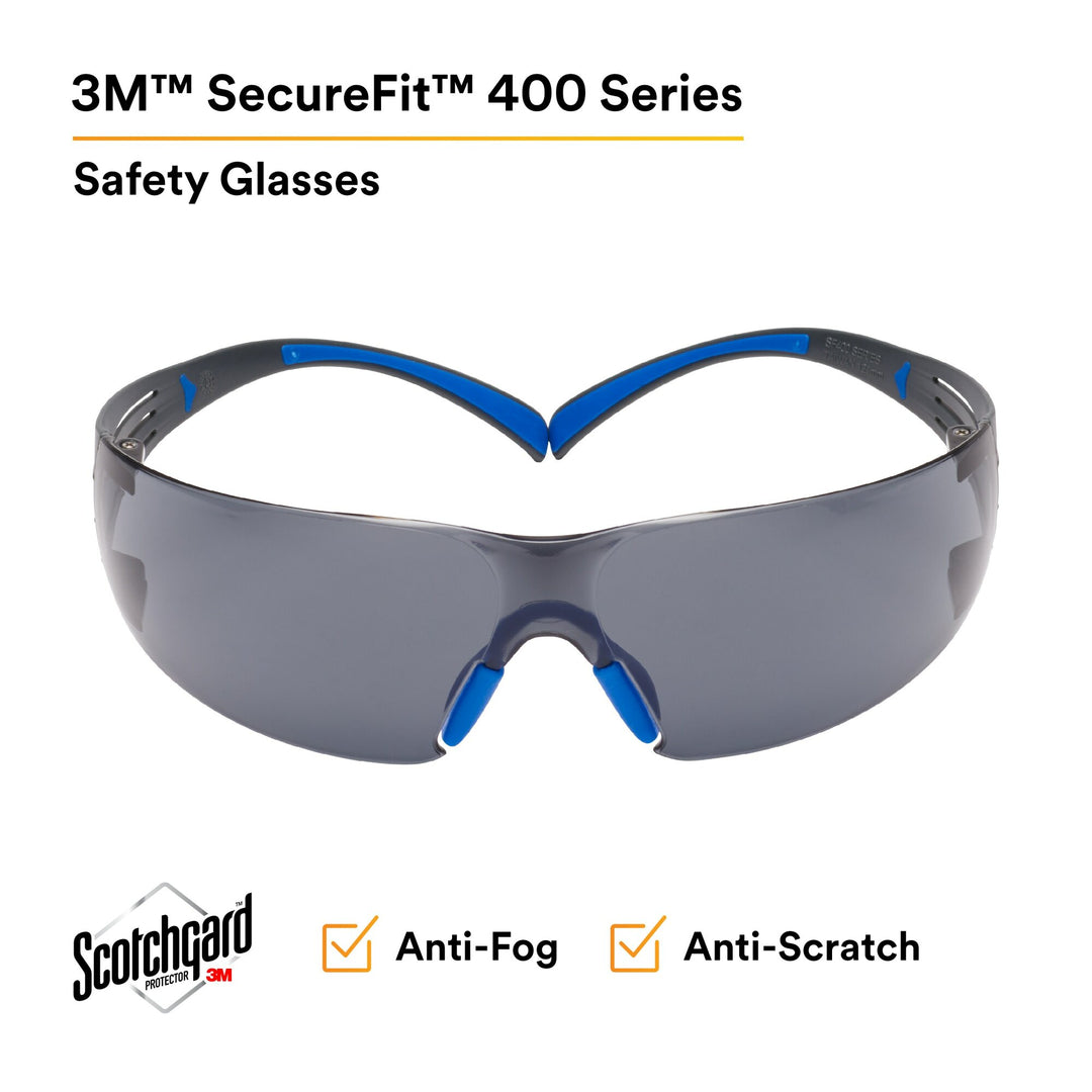 3M SecureFit Safety Glasses SF402SGAF-BLU, Blue/Gray