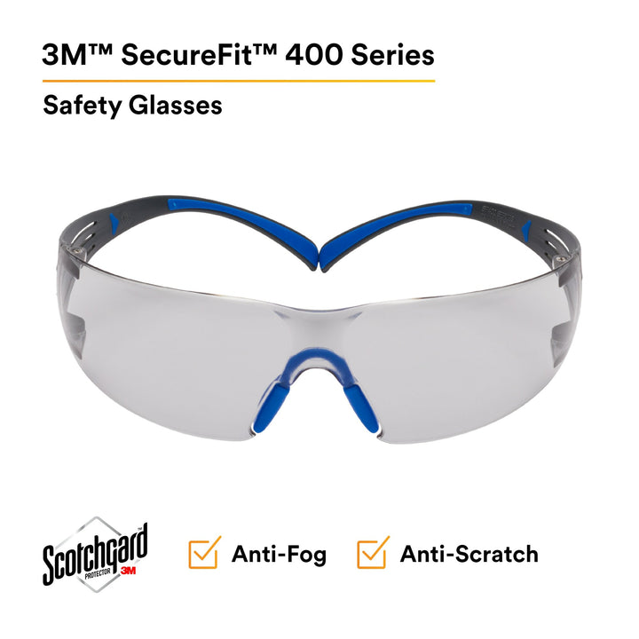 3M SecureFit Safety Glasses SF407SGAF-BLU, Blue/Gray