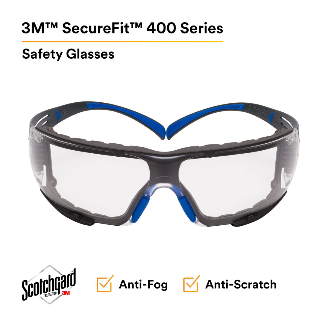 3M SecureFit Safety Glasses SF401SGAF-BLU-F, Blue/Gray